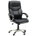 Comfortable Desk Chair Faux Leather Office Chair w/ Adjustable Height & Movable Wheels for Work, Study, Lounge and Bedroom, Black