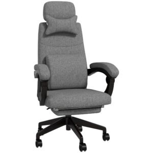 Executive Office Chair w/ Reclining Back and Footrest, Lumbar Support, High Back, Computer Chair, Adjustable, Swivel, Dark Grey