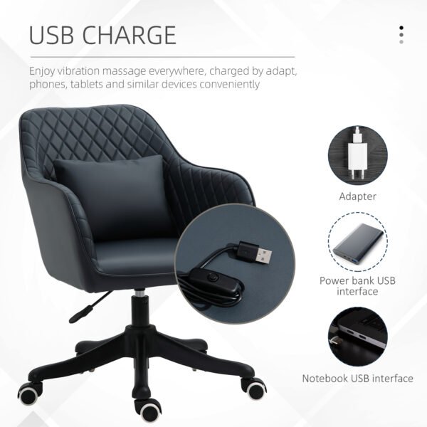 PU Leather Massage Office Chair, Computer Desk Chair, Electric Vibration Massage Lumbar Pillow with Wheels, Blue - Image 4