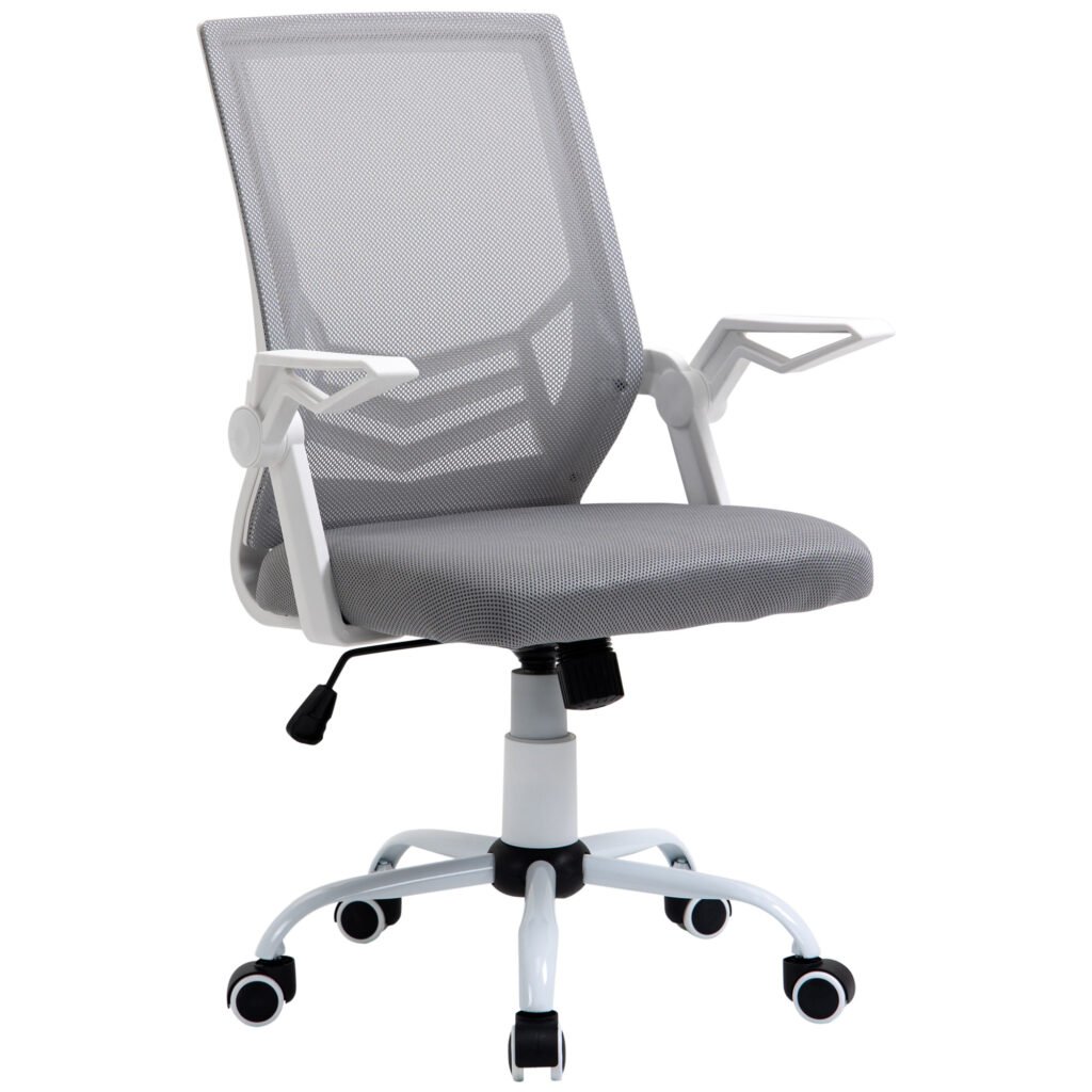 Mesh Office Chair w/ Lumbar Back Support, Adjustable Height, Flip-Up Arm, Ergonomic Desk Chair, Computer Desk Chair, Grey
