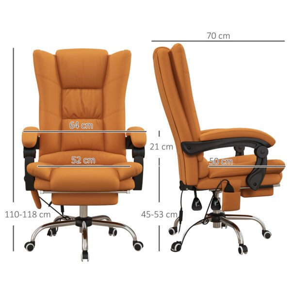 Vibration Massage Office Chair with Heat, PU Leather Computer Chair with Footrest, Armrest, Reclining Back, Light Brown - Image 3