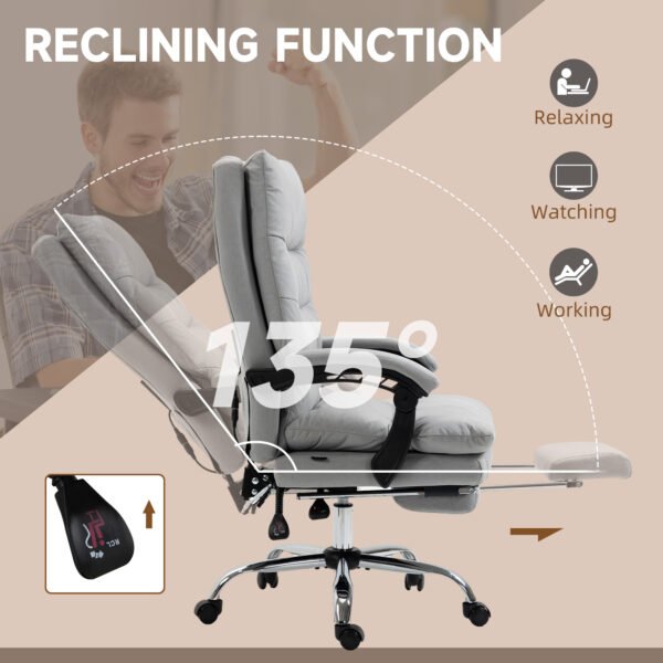 Massage Office Chair w/ Heat & Vibration, Executive Office Chair w/ Footrest, Armrest, Reclining Back, Double-tier Padding, Grey - Image 6