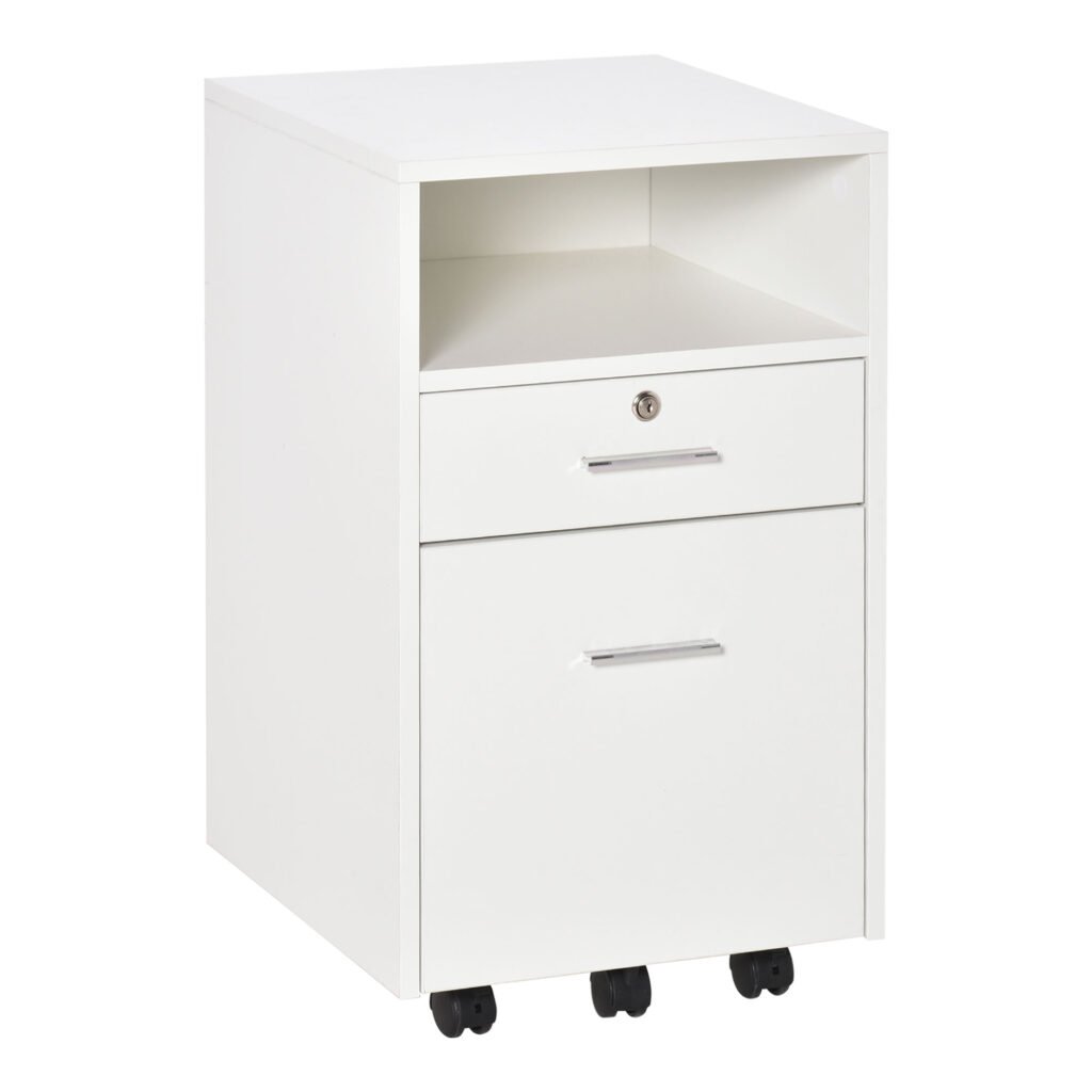Lockable Mobile File Cabinet Storage Cupboard for Home Office, Bedroom, Living Room with Wheels, 39.5x40x60cm, White