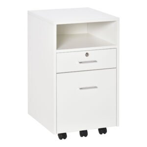 Lockable Mobile File Cabinet Storage Cupboard for Home Office, Bedroom, Living Room with Wheels, 39.5x40x60cm, White