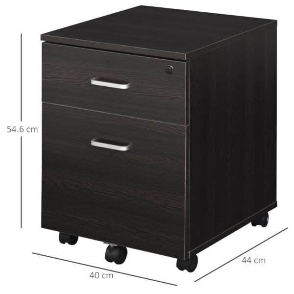 Mobile File Cabinet with 2 Drawers, Locking, Rolling Office Filing Cabinet on 5 Wheels, Black - Image 3