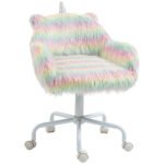 Unicorn Home Office Chair, Height Adjustable Fluffy Desk Chair with Armrests and Swivel Wheels, Makeup Chair, Colourful
