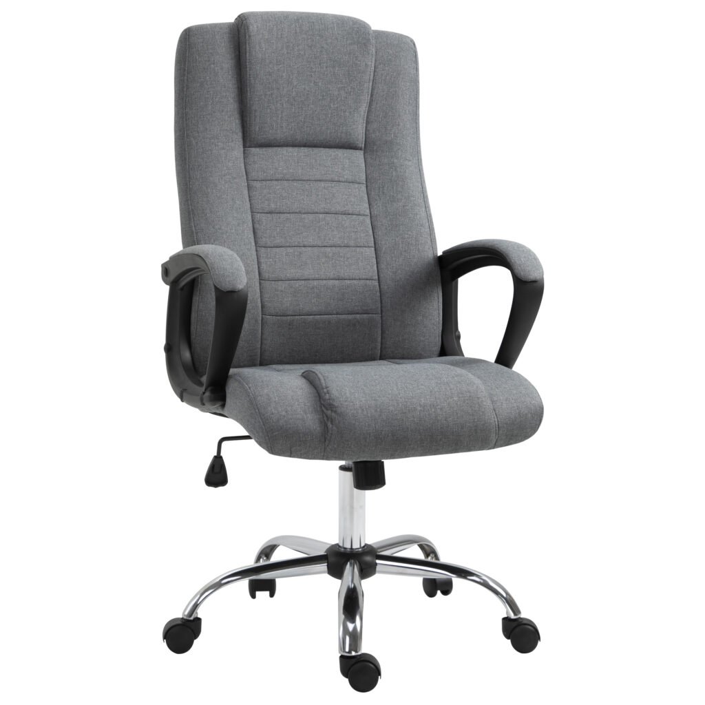 High Back Swivel Office Chair: Adjustable Height with Tilt Function, Linen Upholstery, Deep Grey