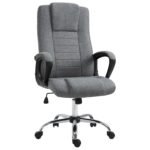 High Back Swivel Office Chair: Adjustable Height with Tilt Function, Linen Upholstery, Deep Grey