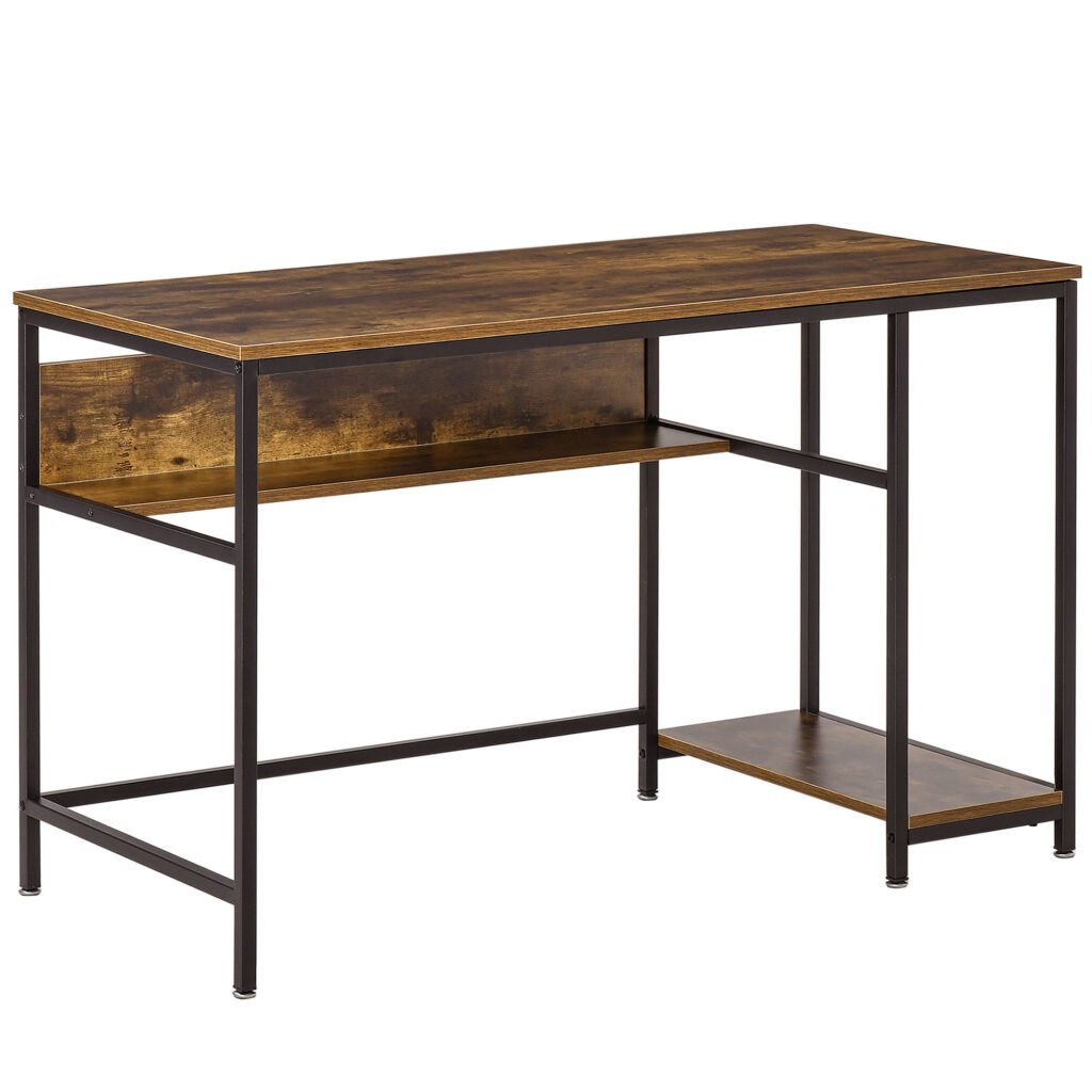 Home Compact Small Computer Desk Writing Study Table Office PC Workstation Gaming Studying with Storage Shelf, Rustic Brown