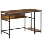 Home Compact Small Computer Desk Writing Study Table Office PC Workstation Gaming Studying with Storage Shelf, Rustic Brown