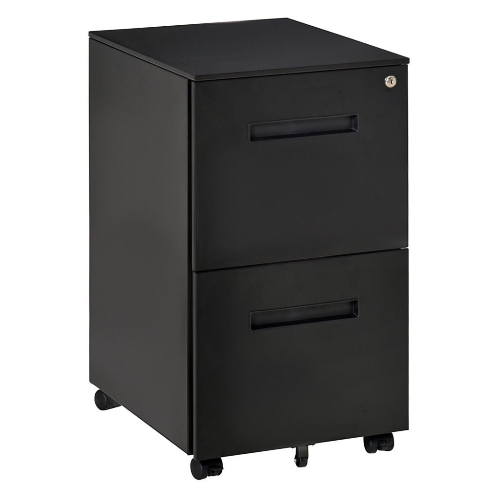Black Cabinet Mobile Lockable File Cabinet with 2 Drawers, Storage for Office Equipment, 67H x 39W x 48Dcm