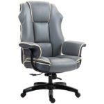 Home Office Chair with High Back, PU Leather Computer Desk Chair for Home, Reclining Swivel, Adjustable Height, Grey