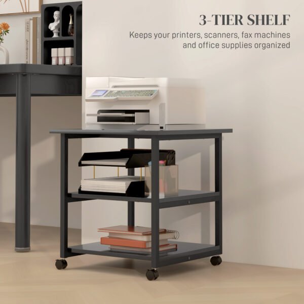 3-Tier Printer Stand with Storage Shelf, Mobile Printer Table on Wheels, 50 x 50 x 52.5cm Rolling Printer Cart for Office, Black - Image 4