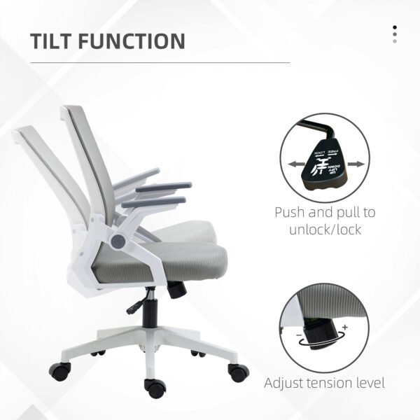 Mesh Office Chair with Lumbar Support, Adjustable Height, Flip-up Armrests, and Swivel Wheels, Ergonomic Desk Chair, Grey - Image 8