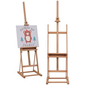 Adjustable Wooden H-Frame Easel: Canvas & Pencil Holder for Art Display and Painting, Natural