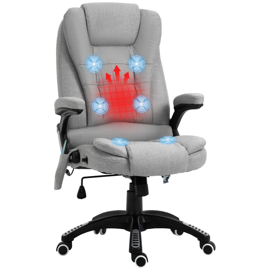 Massage Office Chair w/ 6 Vibration Points, Executive Office Chair, Ergonomic High-Back Design with Swivel Base, Light Grey