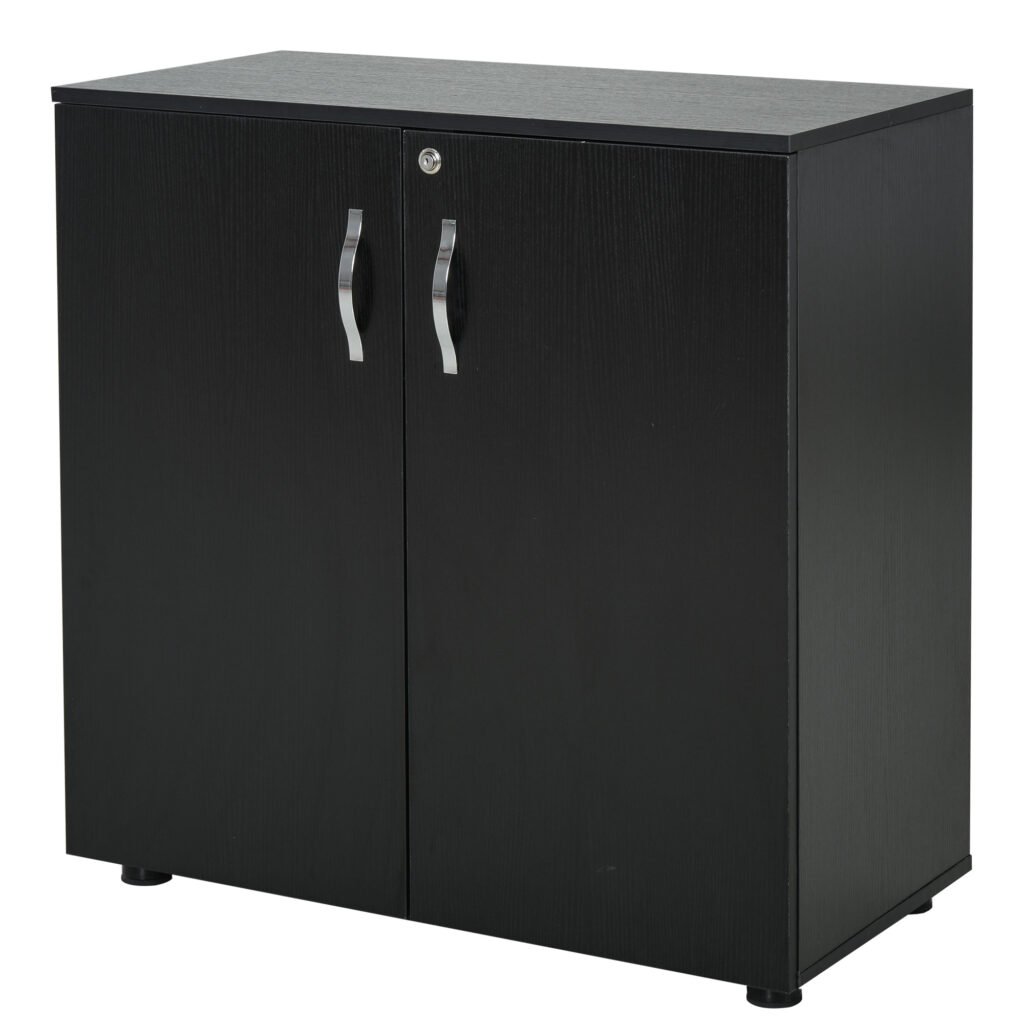 Black Cabinet Lockable File Cabinet with 2-Tier & Anti-Slip Feet, Storage for Office Equipment, 80 x 80 x 40cm