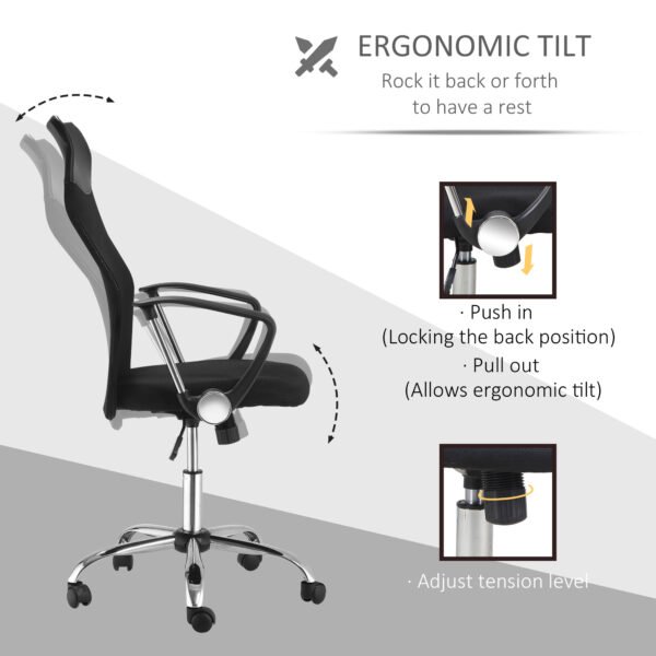 Ergonomic Office Chair Mesh Chair with Adjustable Height Tilt Function Black - Image 6
