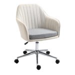 Linen Fabric Office Chair, Swivel Scallop Shaped Desk Chair for Home Study, Beige