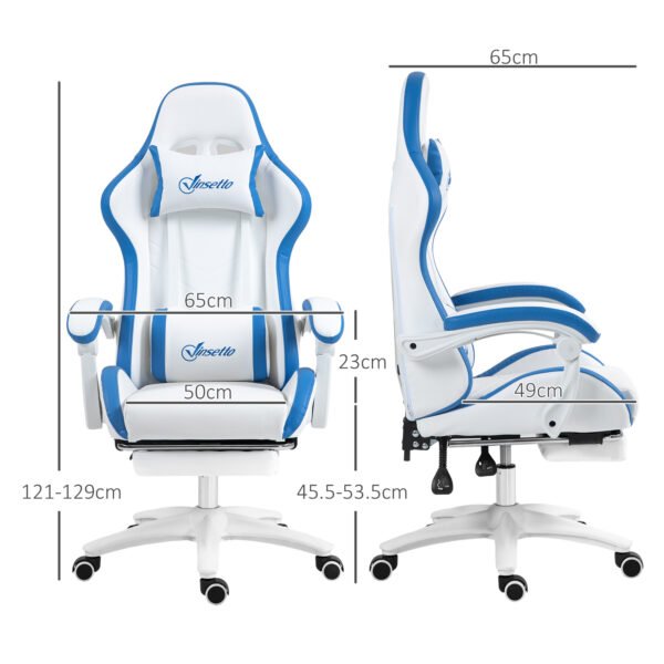 Racing Gaming Chair, Reclining PU Leather Computer Chair w/ 360¬∞ Swivel Seat, Footrest, Removable Headrest & Lumber Support, White - Image 3