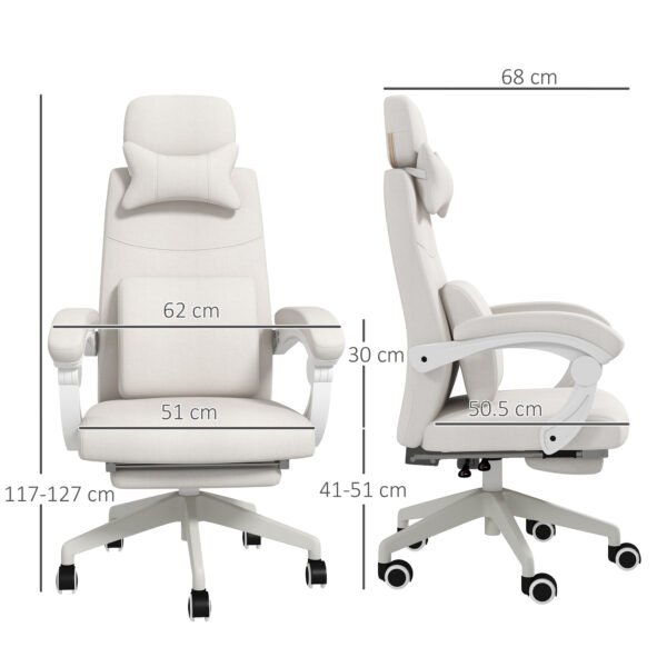 High Back Office Chair Reclining Computer Chair with Footrest Lumbar Support Adjustable Height Swivel Wheels White - Image 3