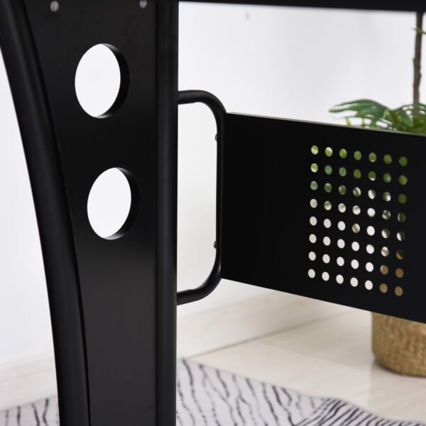 L-Shaped Corner Work Desk Gaming Office w/ Steel Frame CPU Rack Keyboard Tray Space-Saving Melamine Coating Computer, Black - Image 7