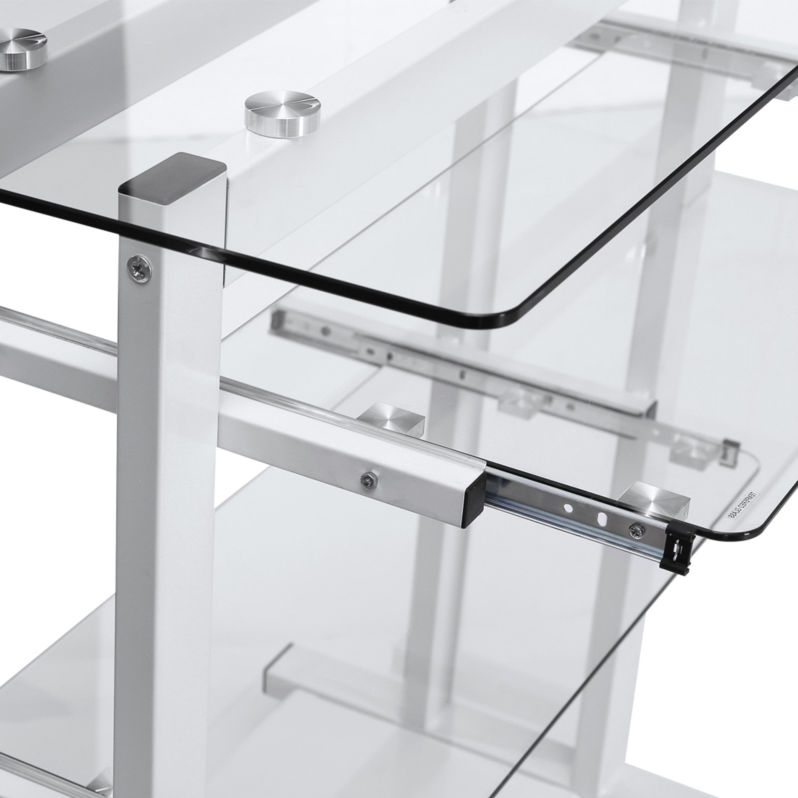 Mobile Glass Computer Desk, Workstation on Wheels, Laptop PC Desk for Home Office, White. - Image 8
