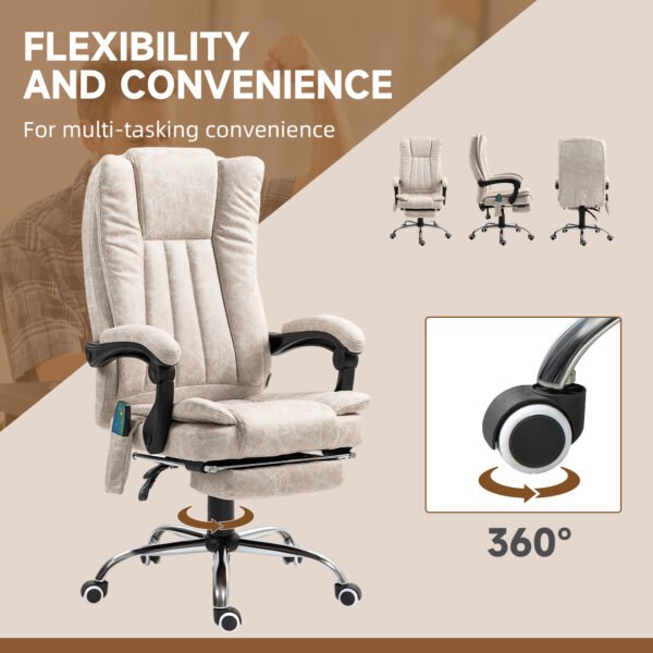Vibrating Massage Office Chair with Heat, Executive Office Chair with Height Adjustable and Footrest, Cream White - Image 6