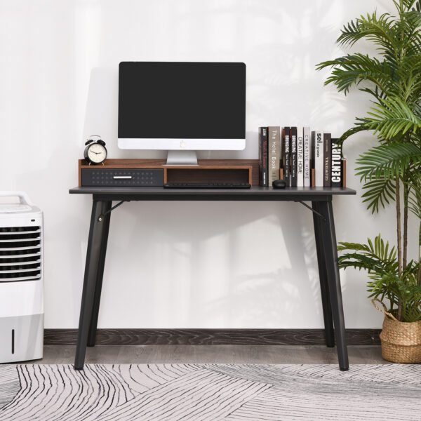 Modern Computer Desk Laptop Writing Table w/Hutch 1 Drawer workstation Home Office Furniture Brown and Black - Image 2