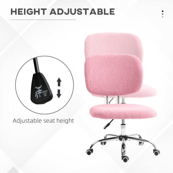 Cute Armless Office Chair Vanity Task Chair with Adjustable Height, Swivel Wheels, Mid Back, Pink - Image 4