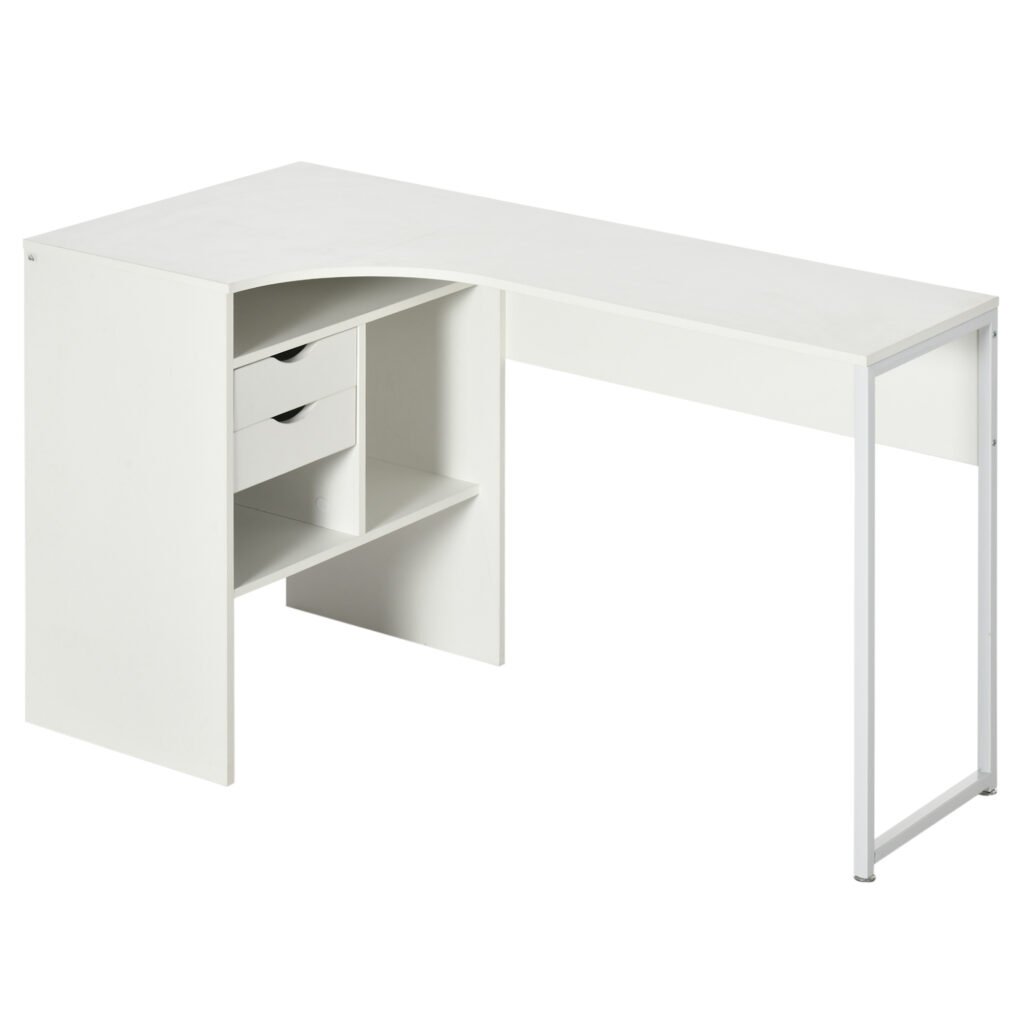 Corner Computer Desk L-Shaped Workstation with Storage Shelf Drawer for Home Office - White
