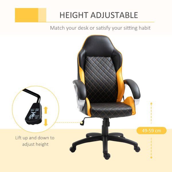 Office Chair Faux Leather Diamond Line High-Back Rocker Swivel Computer Desk Chair with Wheels, Black Orange - Image 4