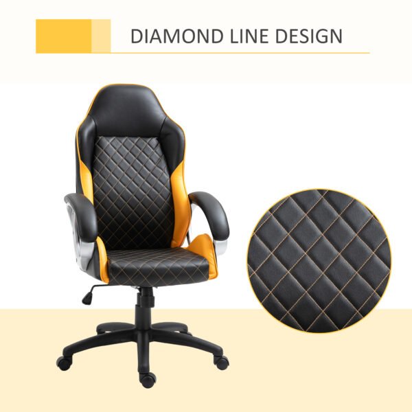 Office Chair Faux Leather Diamond Line High-Back Rocker Swivel Computer Desk Chair with Wheels, Black Orange - Image 6