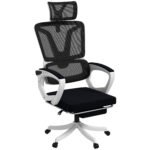 Mesh Office Chair, Reclining Desk Chair with Adjustable Headrest, Lumbar, Foot Rest, Swivel Wheels, Adjustable Height, Black