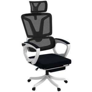 Mesh Office Chair, Reclining Desk Chair with Adjustable Headrest, Lumbar, Foot Rest, Swivel Wheels, Adjustable Height, Black