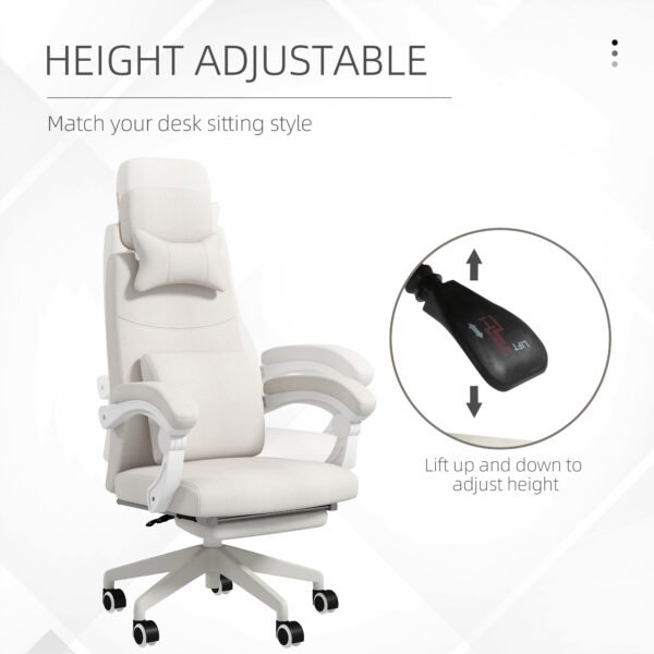 High Back Office Chair Reclining Computer Chair with Footrest Lumbar Support Adjustable Height Swivel Wheels White - Image 4