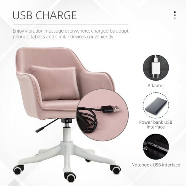 Velvet Style Massage Office Chair with Rechargeable Electric Vibration Massage Lumbar Pillow, Wheels, Massage Desk Chair, Pink - Image 4