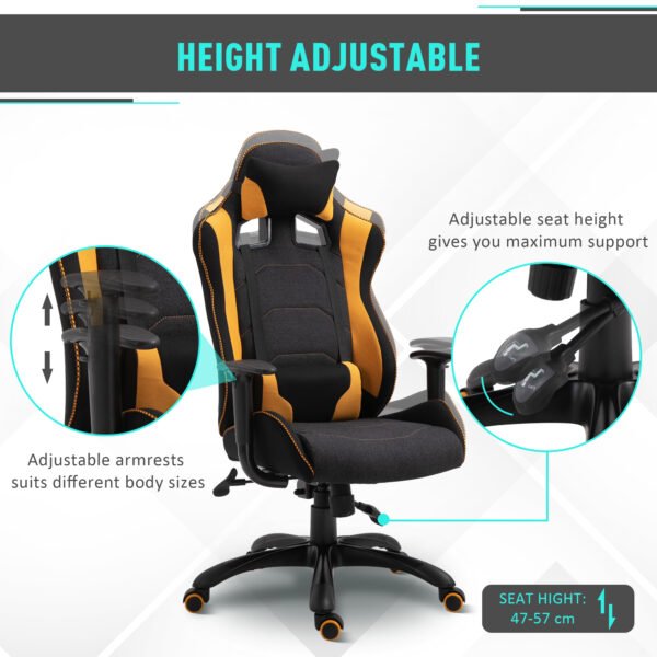 Stylish Racing Gaming Chair Yellow Panels Ergonomic Design 360¬∞ Swivel Adjustable Height Arms w/ Neck Back Pillow Home Gaming Seat Chair - Black&Yellow - Image 5