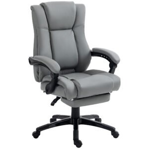 Ergonomic PU Leather Office Chair, Swivel Desk Chair with Footrest, Adjustable Height and Wheels, Grey
