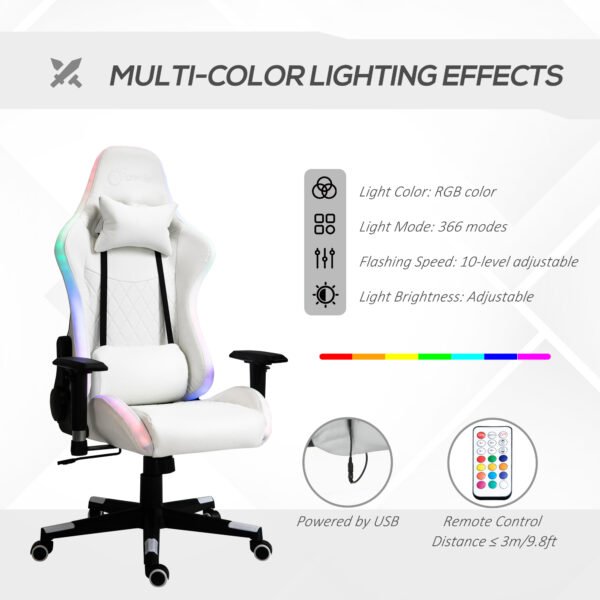 Gaming Chair with RGB LED Light, 2D Arm, Lumbar Support, Height Adjustable Swivel Office Computer Recliner, Racing Gamer Desk Chair for Home - Image 4