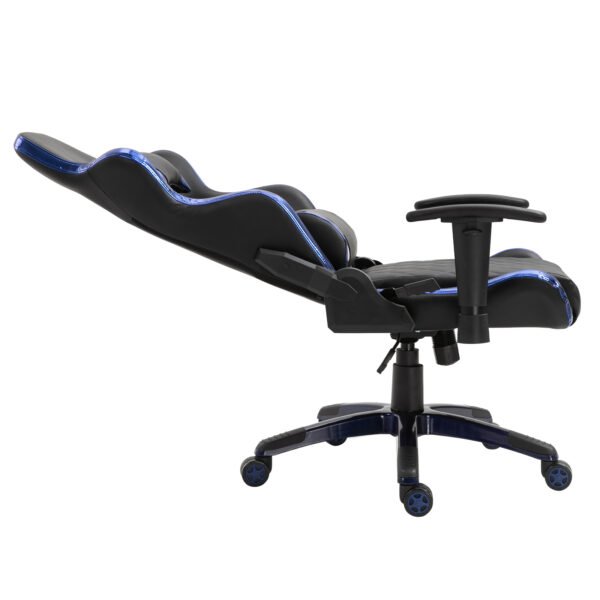 Holographic Stripe Gaming Chair Ergonomic Design PU Leather High Back 360¬∞ Swivel w/ 5 Wheels 2 Pillows Back Support Racing Chair Black&Blue - Image 8