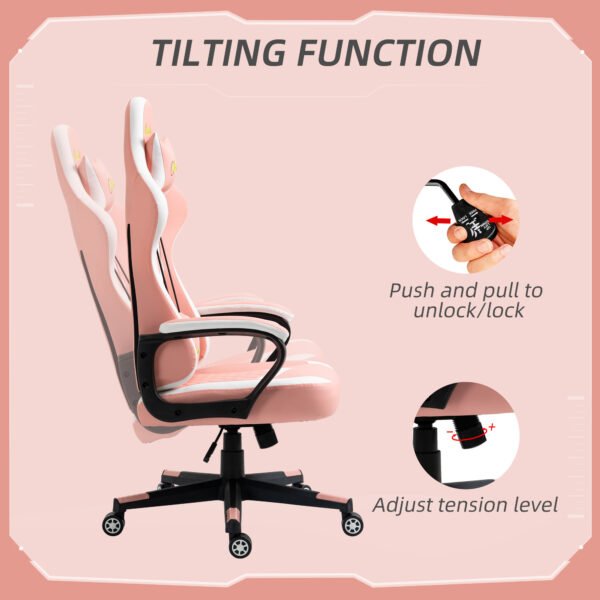 Racing Gaming Chair with Lumbar Support, Headrest, Swivel Wheel, PVC Leather Gamer Desk Chair for Home Office, Pink - Image 5