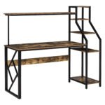 Compact Computer Desk, Home Office Study Table with 6-Tier Storage, Industrial Workstation for Limited Spaces, Rustic Brown