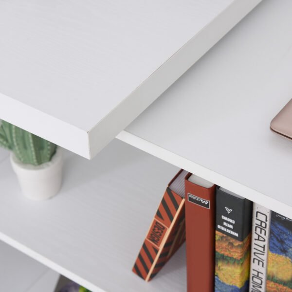 Corner Desk L-Shaped Straight Computer Desk with Rotating Storage Shelf, White Wood Grain - Image 8