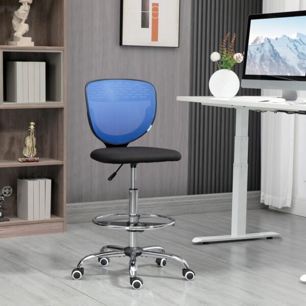 Draughtsman Chair, Armless Mesh Office Chair, Swivel Design with Lumbar Support & Foot Ring, Tall Office Chair, Dark Blue - Image 2