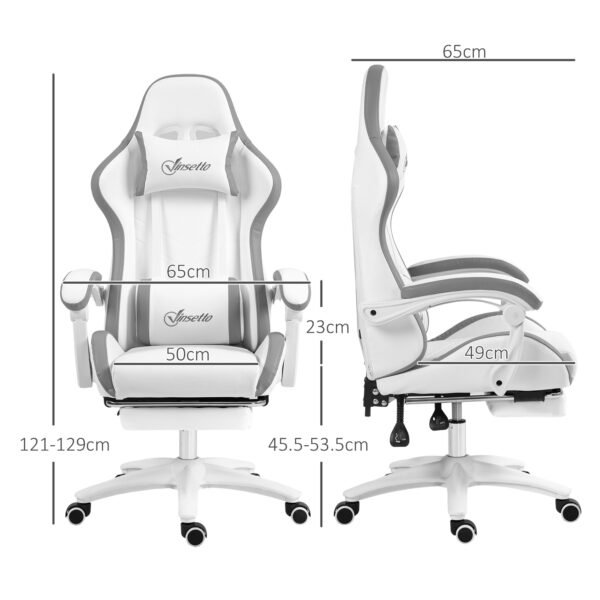 Racing Gaming Chair, Reclining PU Leather Computer Chair w/ 360 Degree Swivel Seat, Footrest, Headrest & Lumber, White - Image 3