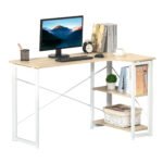 Folding L-Shaped Computer Desk, Oak Tone Corner Home Office Study Workstation with 2 Shelves