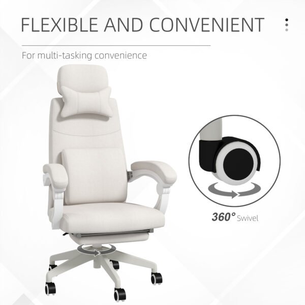 High Back Office Chair Reclining Computer Chair with Footrest Lumbar Support Adjustable Height Swivel Wheels White - Image 7