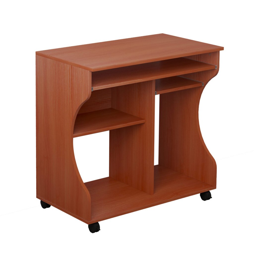 Computer Desk on Wheels, Movable Workstation with Sliding Keyboard Tray, Storage Shelves, 80x48x76cm