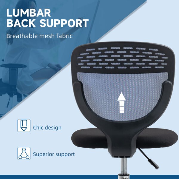 Draughtsman Chair, Armless Mesh Office Chair, Swivel Design with Lumbar Support & Foot Ring, Tall Office Chair, Dark Blue - Image 6